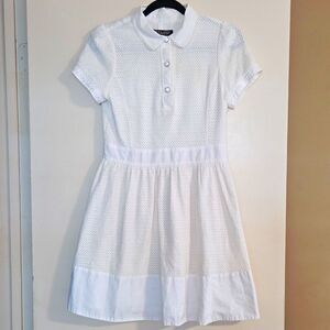 Eland Women's White Eyelet A-Line Knee-Length Collared Button Dress 170/92A